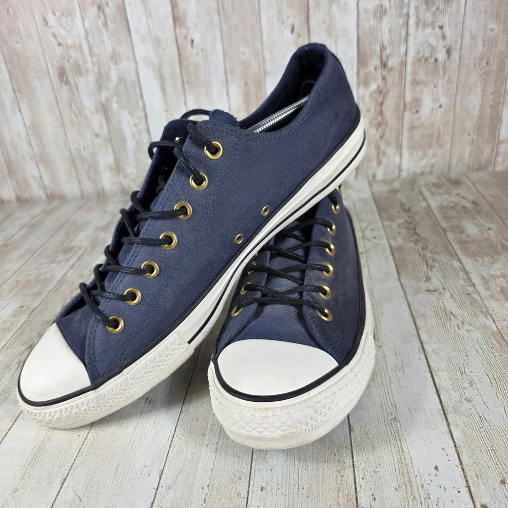 Converse All Star‎ Navy Blue Gold Eyelets Canvas Low Top Sneakers Mens - Picture 5 of 8